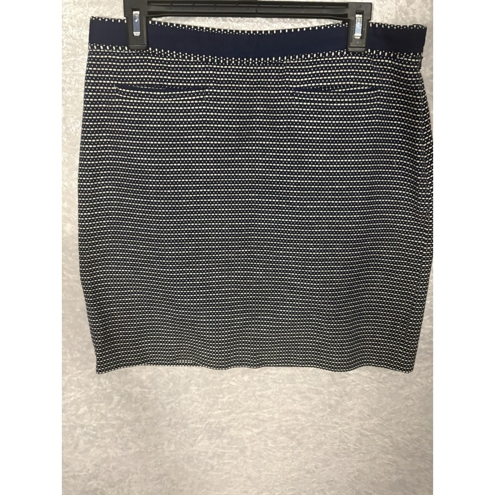 Brooks‎ Brothers Skirt 12 Navy White Geometric Knit Pencil Knee Length Preppy
